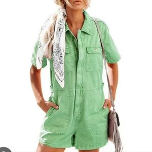 Denim Utility Jumpsuit Green Medium